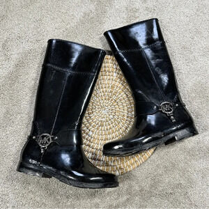 MICHAEL Michael Kors Women's Fulton Tall Harness Rain Boots in Black Size 8